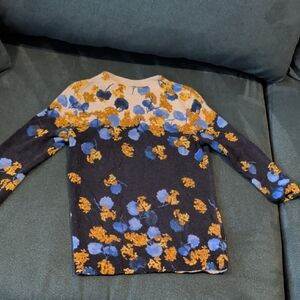 Talbots Blue and Yellow Floral Cashmere Sweater